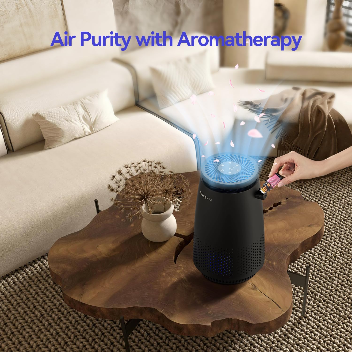 Air Purifiers for Home Bedroom, Air Cleaner with 3-In-1 HEPA Filter for Dust Smoke Pet Dander Odor with Sleep Mode, Aromatherapy, Timer, Portable (Black)