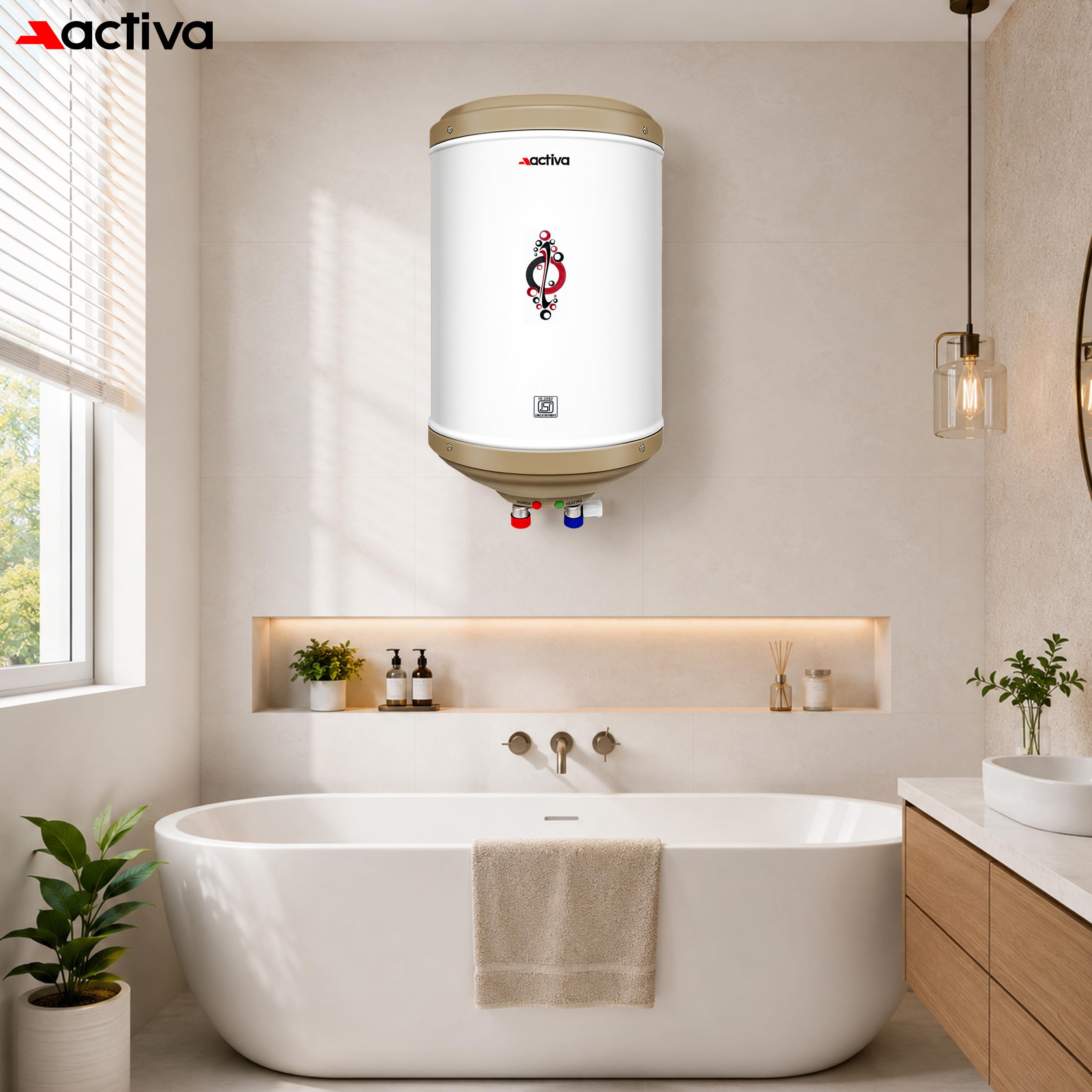 ACTIVA 10L Storage Water Heater Geyser | 3kW ISI Copper Heating Element | 0.8mm Anti-Rust Coated Tank | BEE 5 Star Rated | ABS Body | Fast Heating | 5 Year Warranty | Ivory