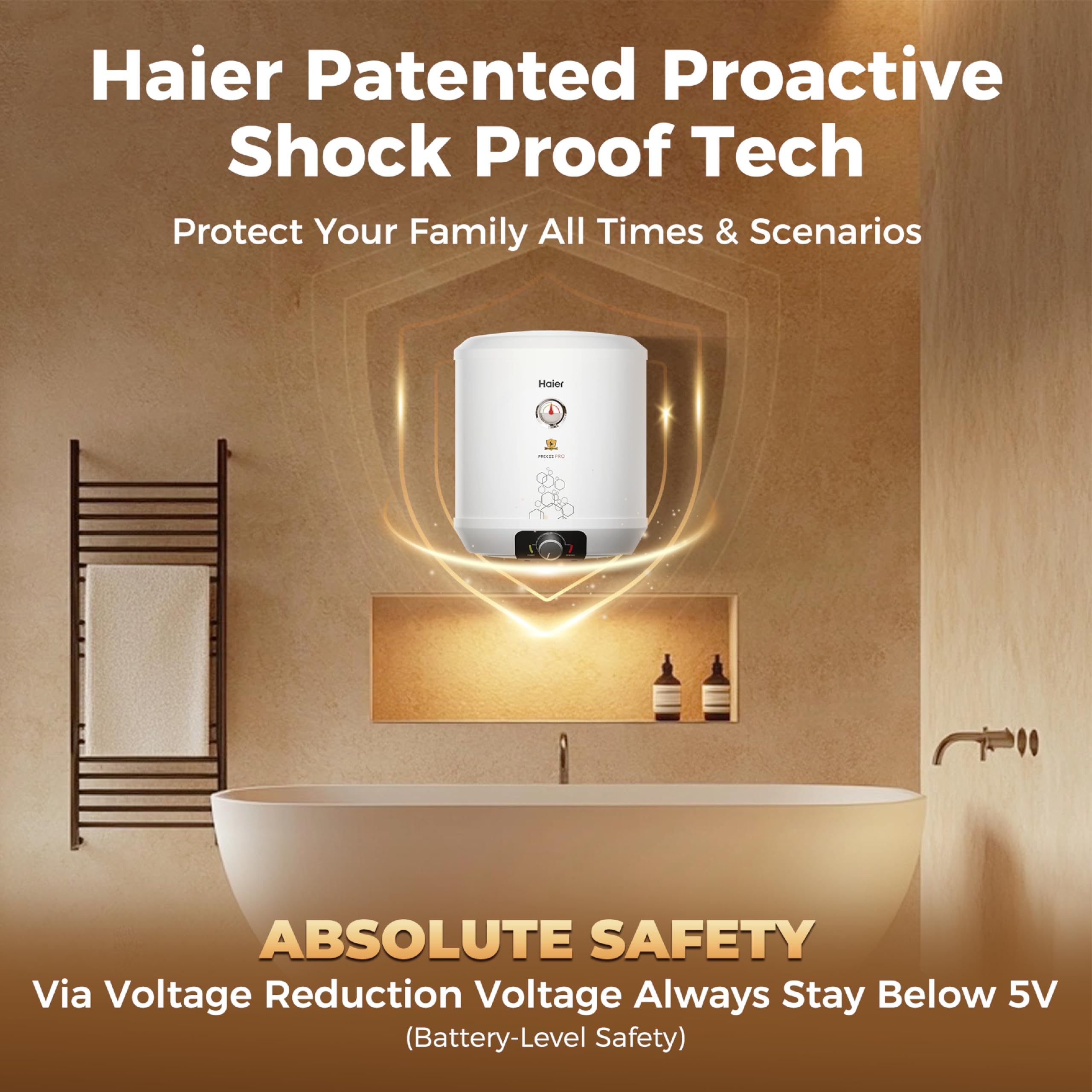 Haier Precis pro Water Geyser 25 Ltr 5 Star 2000W Electric Geyser Free Installation & Connection Pipe| Warranty 7 Yr on Tank| Shock Proof| Glassline Steel Tank| 11-Level Safety