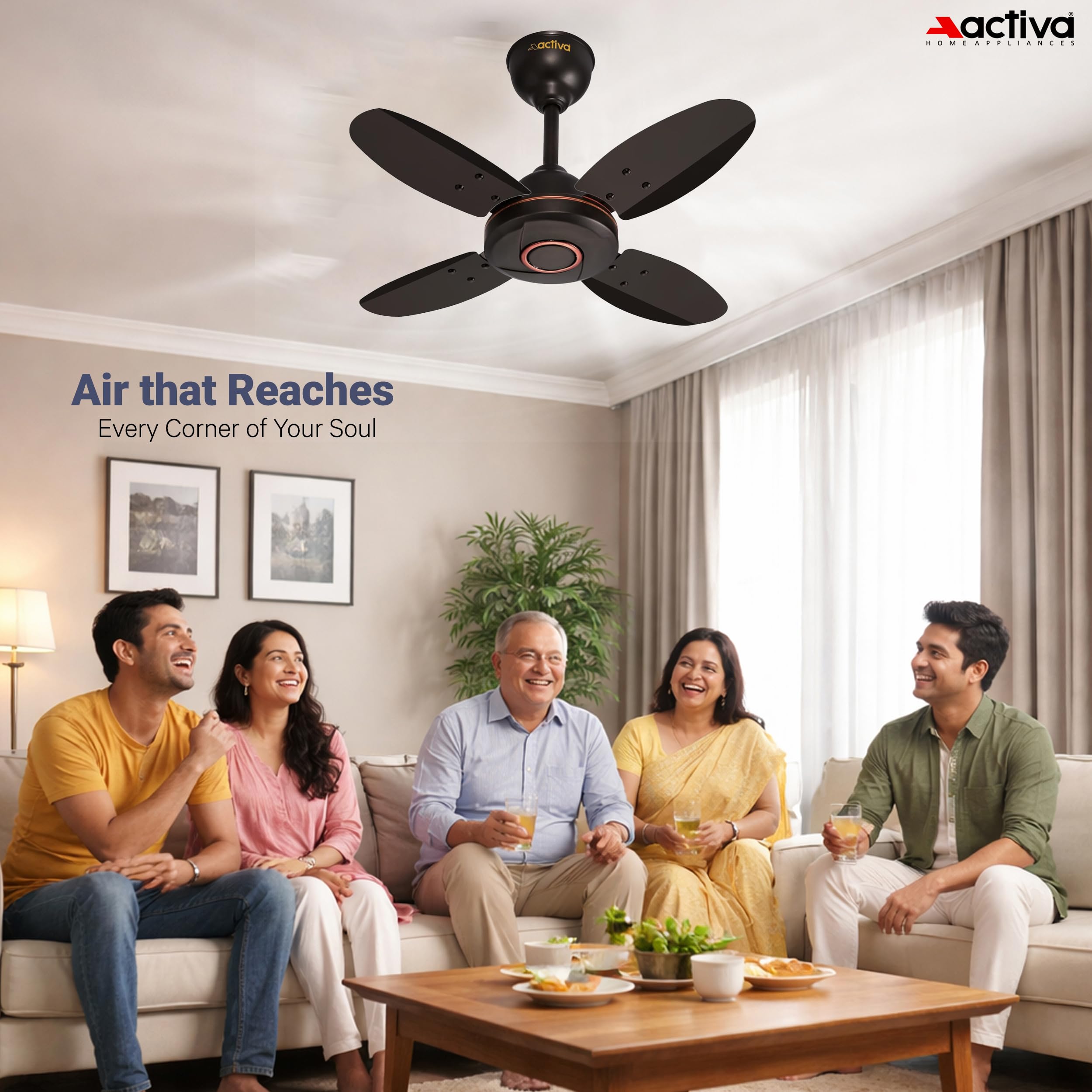 ACTIVA Ornet 600mm Ceiling Fan for Kitchen & Small Rooms | 4 Blade High Speed Fan | 850 RPM Powerful Air Delivery | Anti-Dust Coating | Energy Efficient Ceiling Fan | 2 Years Warranty | Smoke Brown