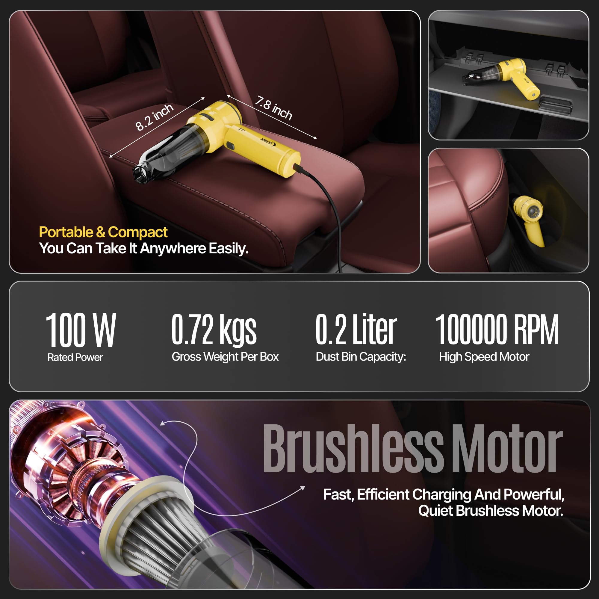 SEZNIK Vacuum Cleaner for Home Use | Car Use | 4 in 1 Cordless Vacuum Cleaner & Blower | Rechargeable 6000mAh | 3 Speed Suction Upto 15000PA | BLDC Motor | Clean Sofa, Curtains, More | 1 Year Warranty
