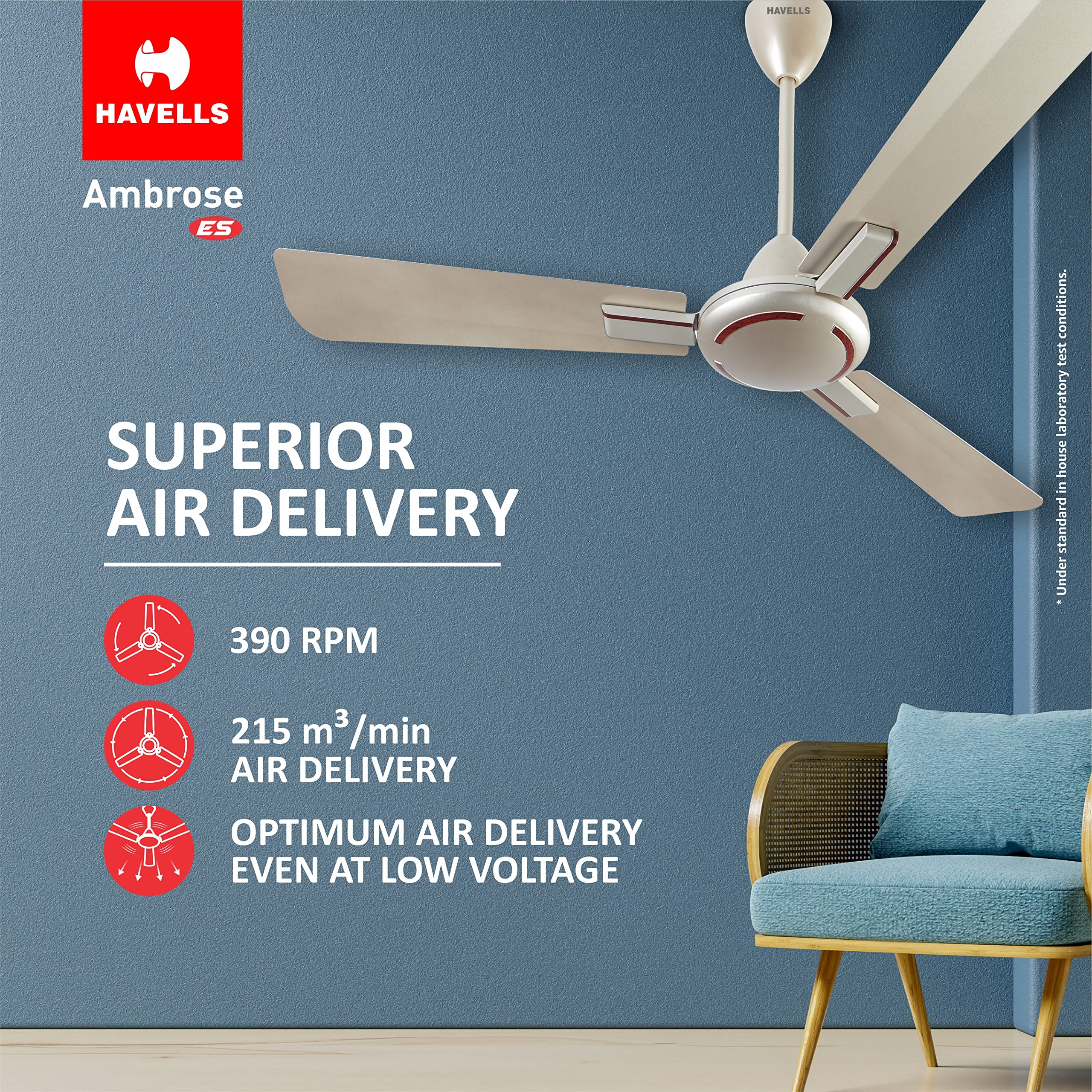 1200mm Ambrose Energy Saving High Speed Ceiling Fan|Premium Finish, Deco.Fan, Elegant Looks, High Air Delivery, 100% Pure Copper Motor|2 Yr Warranty by Brand | (Pack of 1, Gold Mist Wood)