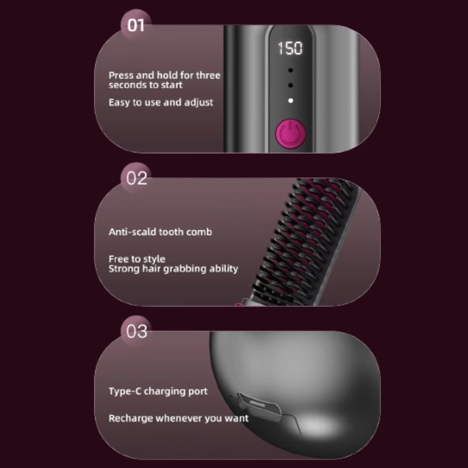 Cordless Hair Straightener Brush - Straightening Machine Hair Styling Tools & comb straightener for women | Brush Straightener & Pressing Machine Hair for hair straightner