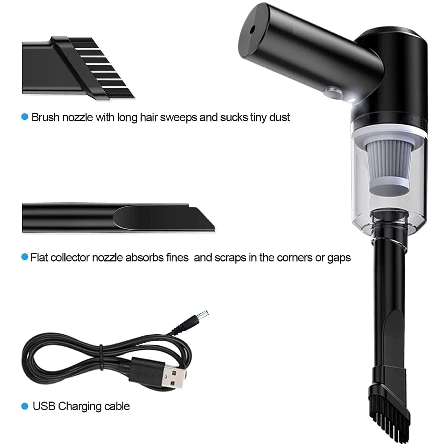 3-in-1 Portable Car Vacuum Cleaner with Blower, USB Rechargeable, Black, Wireless Handheld Mini Design, Strong Suction, Washable HEPA Filter for Car, Home, FOR TRAVEL (A2)
