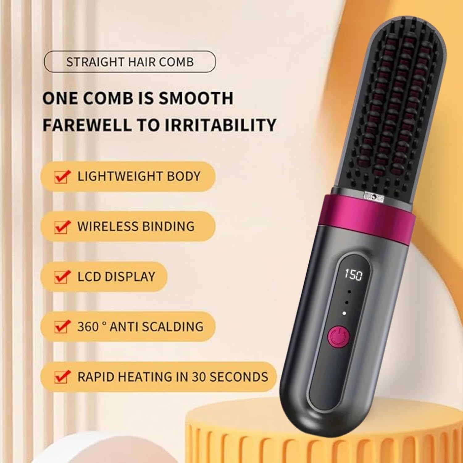Cordless Hair Straightener Brush - Straightening Machine Hair Styling Tools & comb straightener for women | Brush Straightener & Pressing Machine Hair for hair straightner