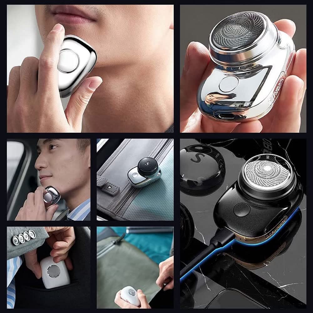 Mini Electric Shaver for Men – Portable Pocket Size Cordless Electric Razor, USB-C Rechargeable Travel Shaver with Stainless Steel Foil Blade, Waterproof Head, Trimmer for Beard, Face, & Touch-Ups (Black)