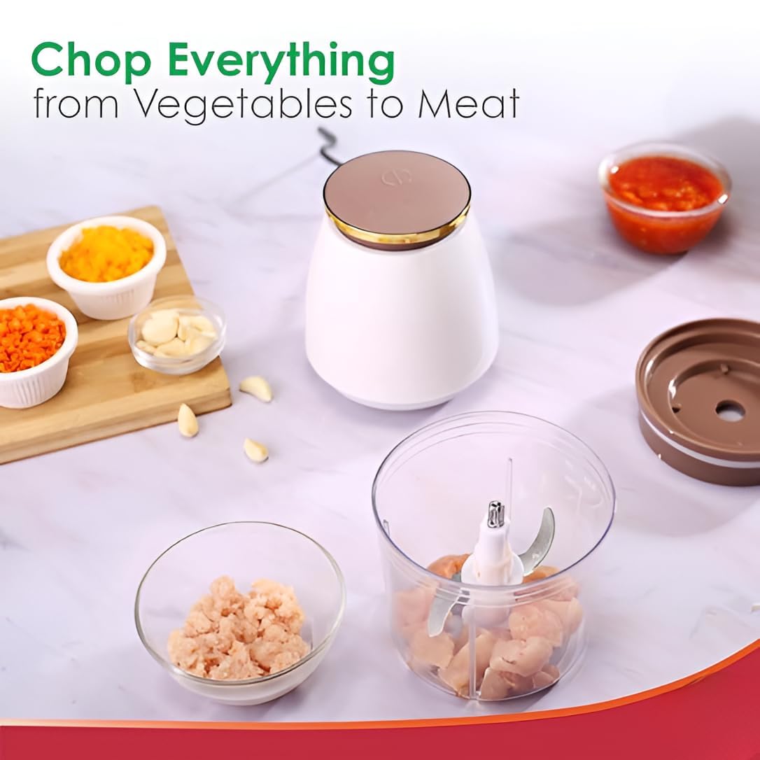 Nutri-chop Pearl Electric Chopper | 4 Sharp Stainless Steel Blades | 700ml | 350W | Meat Grinder Chop and Mince Vegetables, Meat, Blends Dips | Low Noise | Light-weight