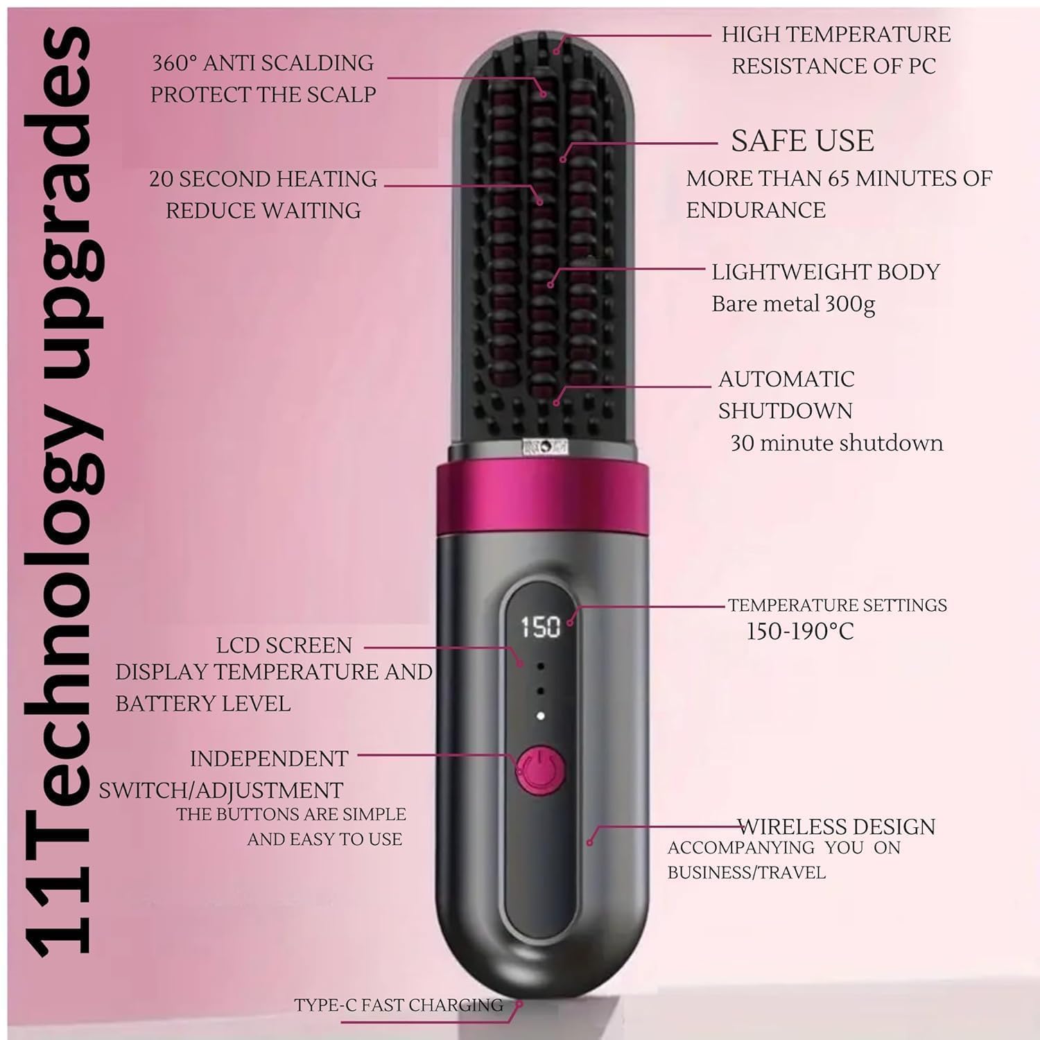 Cordless Hair Straightener Brush - Straightening Machine Hair Styling Tools & comb straightener for women | Brush Straightener & Pressing Machine Hair for hair straightner