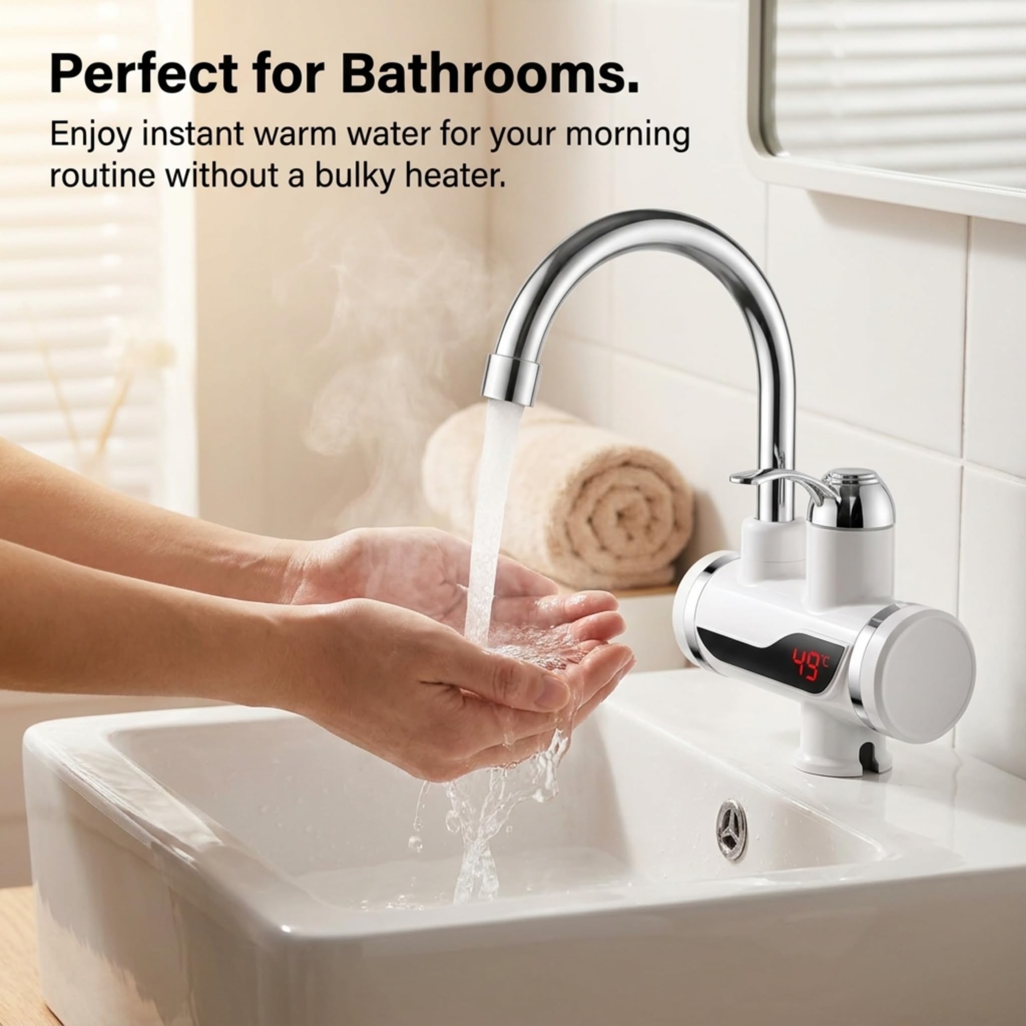 Instant Electric Water Heater Faucet with Adjustable Temperature Control, Tankless Hot Water Tap for Kitchen & Bathroom, Fast Heating, Energy-Efficient, 360° Swivel, Easy Installation