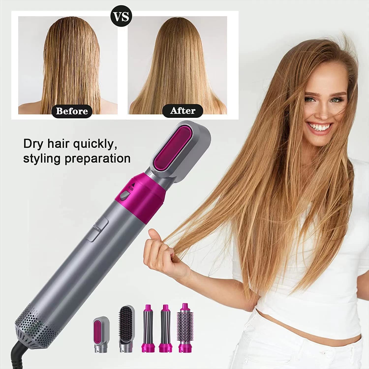 5-in-1 AirStyler- Hot Air Brush, Straightener Brush, Curling Tong, Blow Dryer, Concentrator & Diffuser | 50% Less Hair Breakage, 3 Settings | all in one ha (MULTI)