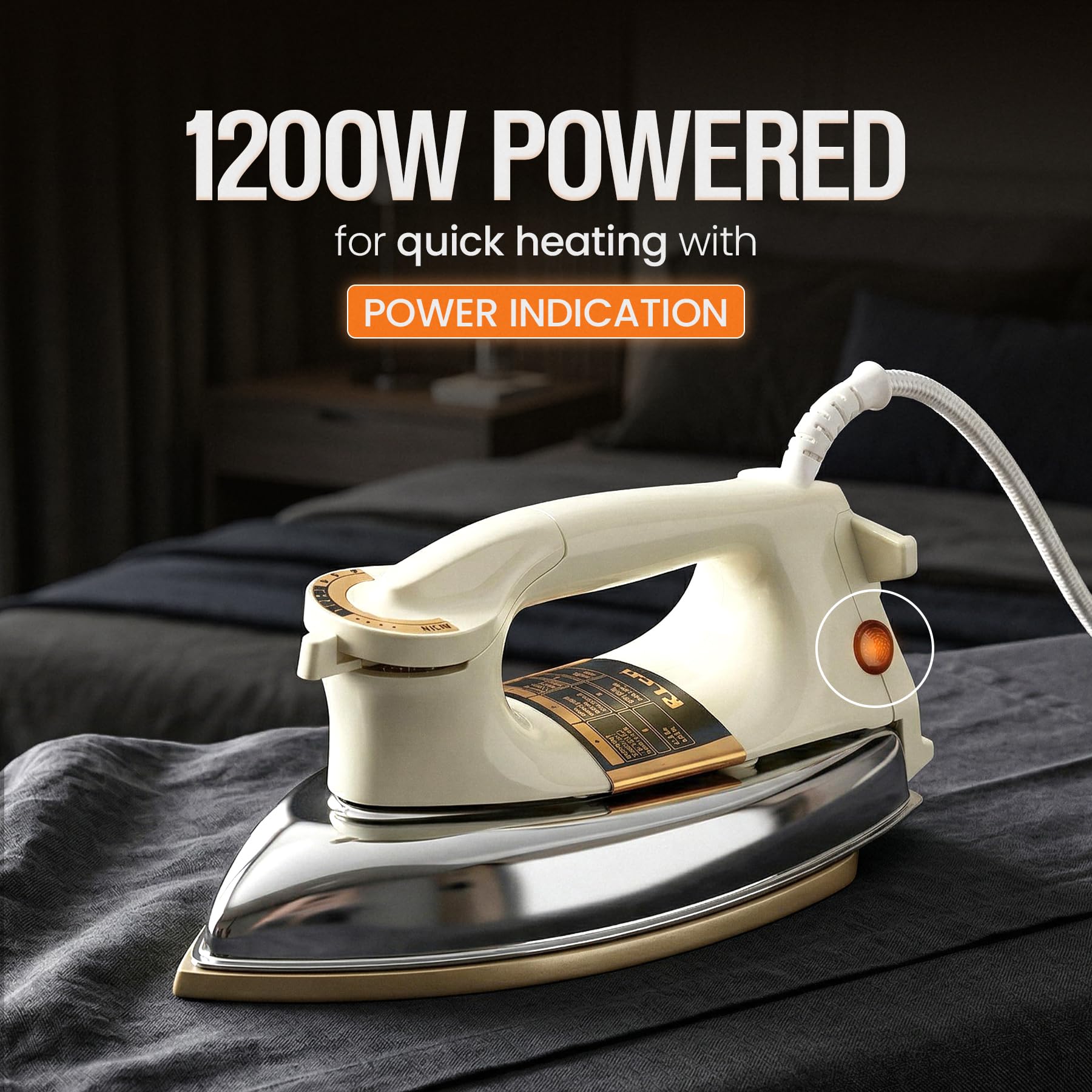 1200W 2KG Heavy Weight Dry Iron With 2 Years Replacement Warranty | Japanese Quick Heat Technology with Advance Sole Plate Iron Press | Shock Proof Iron Box for Clothes | Made In India - AI14